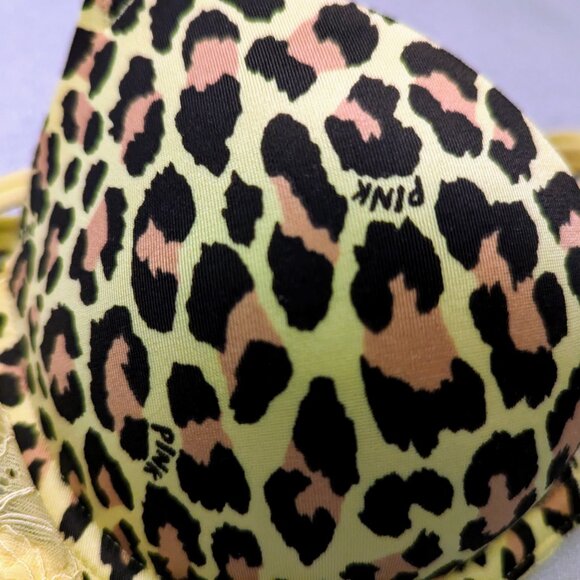 Victoria's Secret PINK Neon Yellow Leopard Push-Up Bra Size 34A - Picture 7 of 7